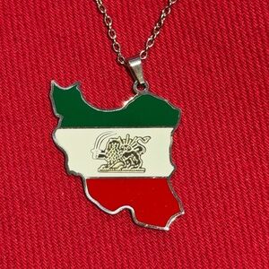 Green White Red Iran Map Pendant Necklace.